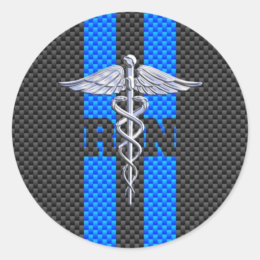 Registriert Nurse RN Caduceus Carbon Fibre Style Runder Aufkleber (Vorderseite)