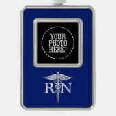 Registriert Nurse RN Caduceus Design Rahmen-Ornament Silber (Vorderseite)