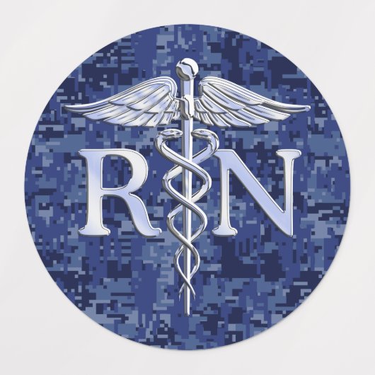 Registriert Nurse RN Silber Caduceus Navy Blue Cam Etiketten (Design 1)