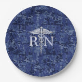 Registriert Nurse RN Silber Caduceus Navy Blue Cam Pappteller (Vorderseite)