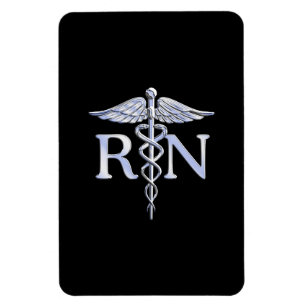 Registriert Nurse RN Silver Caduceus auf Black Magnet