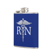 Registriert Nurse RN Silver Caduceus auf Navy Blue Flachmann (Links)