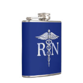 Registriert Nurse RN Silver Caduceus auf Navy Blue Flachmann (Rechts)