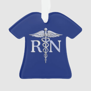 Registriert Nurse RN Silver Caduceus auf Navy Blue Ornament