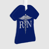 Registriert Nurse RN Silver Caduceus auf Navy Blue Ornament (Vorderseite)