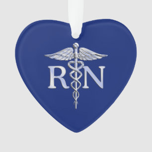 Registriert Nurse RN Silver Caduceus auf Navy Blue Ornament