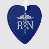 Registriert Nurse RN Silver Caduceus auf Navy Blue Ornament (Vorderseite)