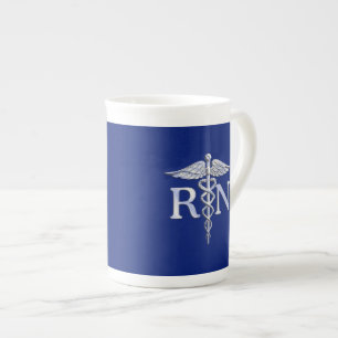 Registriert Nurse RN Silver Caduceus auf Navy Blue Porzellantasse