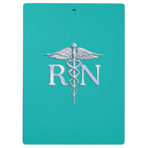 Registriert Nurse RN Silver Caduceus auf Türkis Klemmbrett