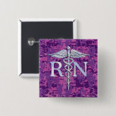 Registriert Nurse RN Silver Caduceus Fuchsia Camou Button (Vorne & Hinten)