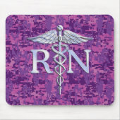 Registriert Nurse RN Silver Caduceus Fuchsia Camou Mousepad (Vorne)