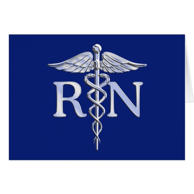 Registriert Nurse RN Silver Caduceus Navy Blue Dek (Vorderseite (Horizontal))