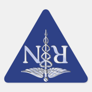 Registriert Nurse RN Silver Caduceus Navy Blue Dek Dreieckiger Aufkleber
