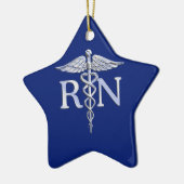 Registriert Nurse RN Silver Caduceus Navy Blue Dek Keramik Ornament (Links)