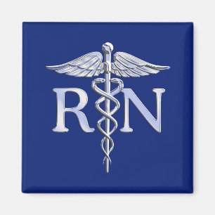 Registriert Nurse RN Silver Caduceus Navy Blue Dek Magnet