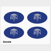 Registriert Nurse RN Silver Caduceus Navy Blue Dek Ovaler Aufkleber (Blatt)