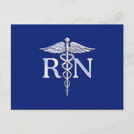 Registriert Nurse RN Silver Caduceus Navy Blue Dek Postkarte (Vorderseite)