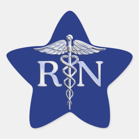 Registriert Nurse RN Silver Caduceus Navy Blue Dek Stern-Aufkleber (Vorderseite)