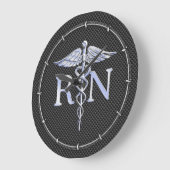 Registriert Nurse RN Silver Caduceus Snakes Große Wanduhr (Winkel)