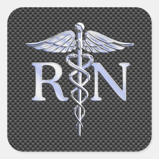 Registriert Nurse RN Silver Caduceus Snakes Quadratischer Aufkleber (Vorderseite)
