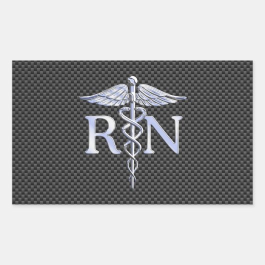 Registriert Nurse RN Silver Caduceus Snakes Rechteckiger Aufkleber (Vorderseite)