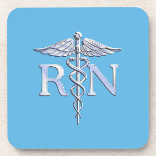 Registriert Nurse RN Silver wie Caduceus Baby Blue Getränkeuntersetzer