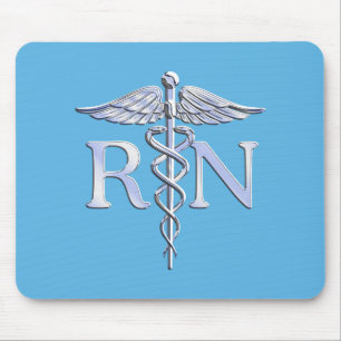 Registriert Nurse RN Silver wie Caduceus Baby Blue Mousepad