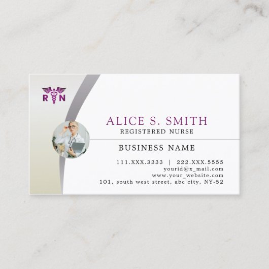 Registrierte Krankenschwester mit RN-Logo und Foto Visitenkarte (Vorderseite)