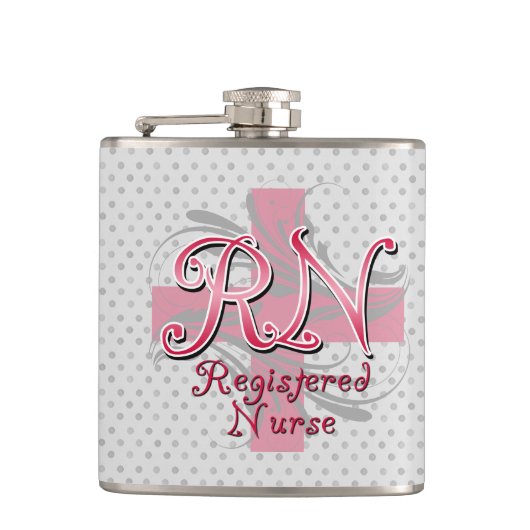 Registrierte Krankenschwester RN, rosa QuerWirbel Flachmann (Vorderseite)