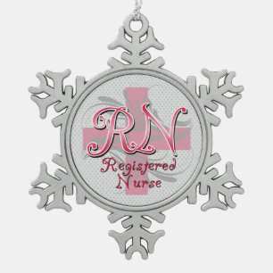 Registrierte Krankenschwester RN, rosa QuerWirbel Schneeflocken Zinn-Ornament