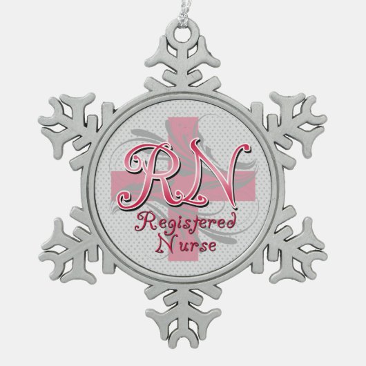 Registrierte Krankenschwester RN, rosa QuerWirbel Schneeflocken Zinn-Ornament (Vorderseite)