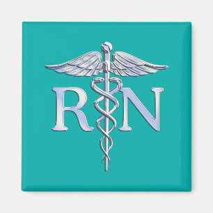 Registrierte Krankenschwester RN Silberner Caduceu Magnet