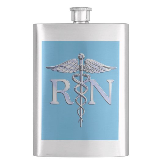 Registrierte Krankenschwester RN Silver Caduceus a Flachmann (Vorderseite)