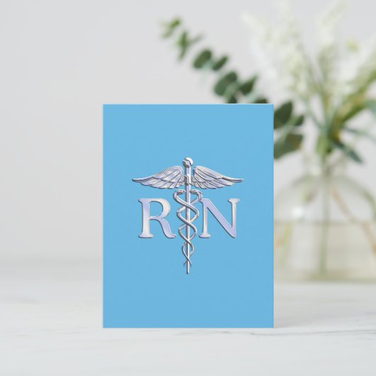 Registrierte Krankenschwester RN Silver Caduceus a Postkarte (Stehend Vorderseite)