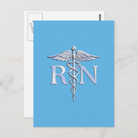 Registrierte Krankenschwester RN Silver Caduceus a Postkarte (Vorne/Hinten)