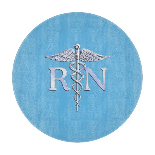 Registrierte Krankenschwester RN Silver Caduceus a Schneidebrett (Vorderseite)