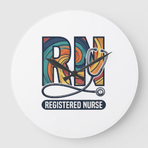 Registrierte Pflegefachfrau RN Vintage-Regenbogen- Große Wanduhr