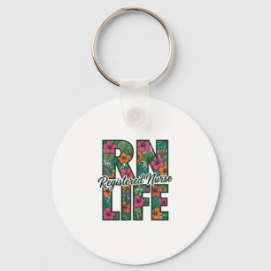 Registrierte Pflegekraft RN Life Floral Vektordesi Schlüsselanhänger