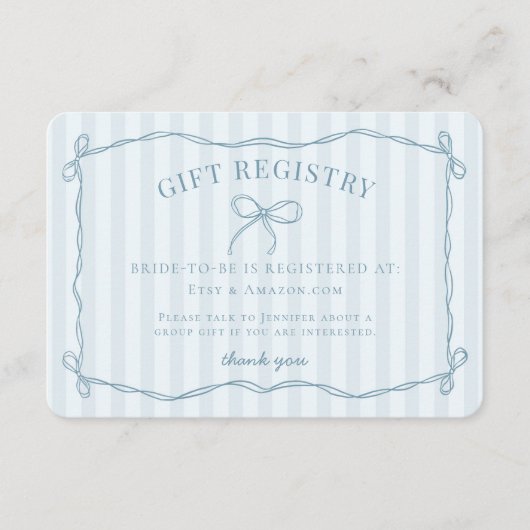 Registrierung des Blue Coquette Bow Pastell Brautp Begleitkarte (Vorderseite)