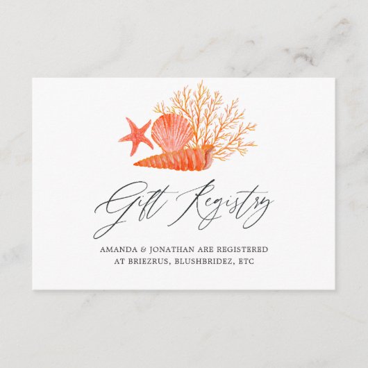 Registrierung für lebendes Coral Beach Brautparty Begleitkarte (Vorderseite)