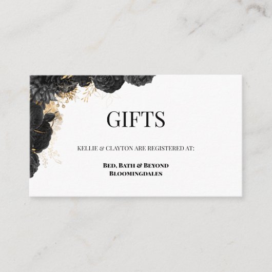Registrierung von Geschenken für Schwarz und Gold Begleitkarte (Vorderseite)
