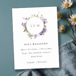 Registrierung von Meadow Lilac Floral Wreath Weddi Begleitkarte
