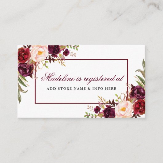 Registrierungskarte für Burgund-Brautparty Begleitkarte (Vorderseite)