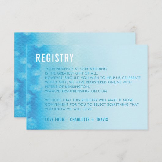 REGISTRIERUNGSKARTE :: ombre watercolor blue Begleitkarte (Vorne/Hinten)