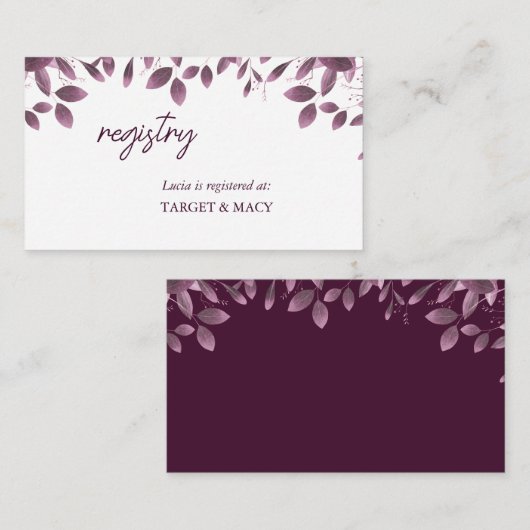 Registrierungskarten für Burgundy Forest-Blatt-Bra Begleitkarte (Vorne/Hinten)