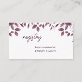 Registrierungskarten für Burgundy Forest-Blatt-Bra Begleitkarte (Vorderseite)