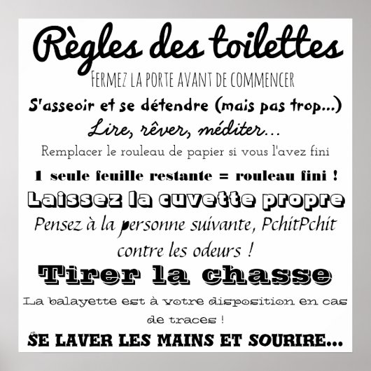 Règles des toilettes poster (Vorne)