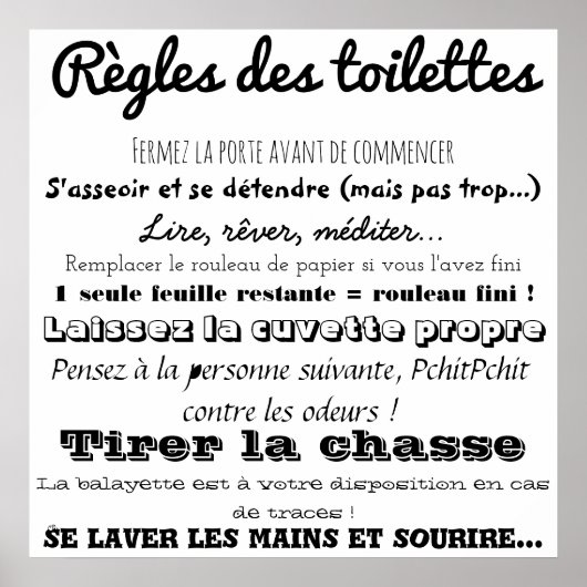 Règles des toilettes poster (Vorne)