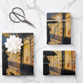 Regnerische Londoner Straße mit Katze und Telefonz Geschenkpapier Set