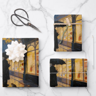 Regnerische Londoner Straße mit Katze und Telefonz Geschenkpapier Set